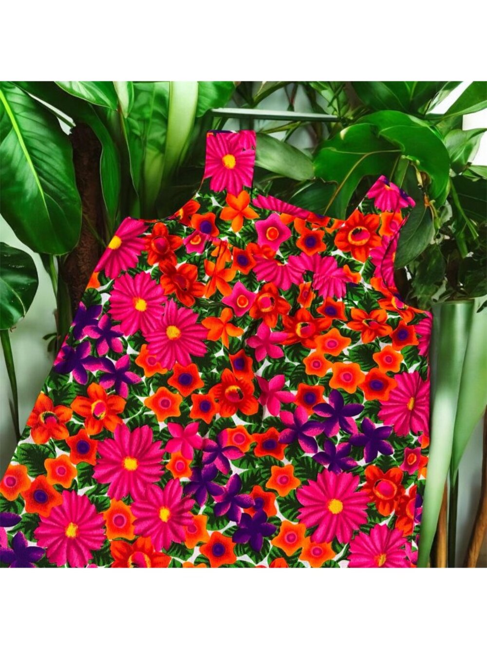 Vintage Hawaiian Floral Dress Large Pink Orange Tropical Paradise Pomaré Tahiti